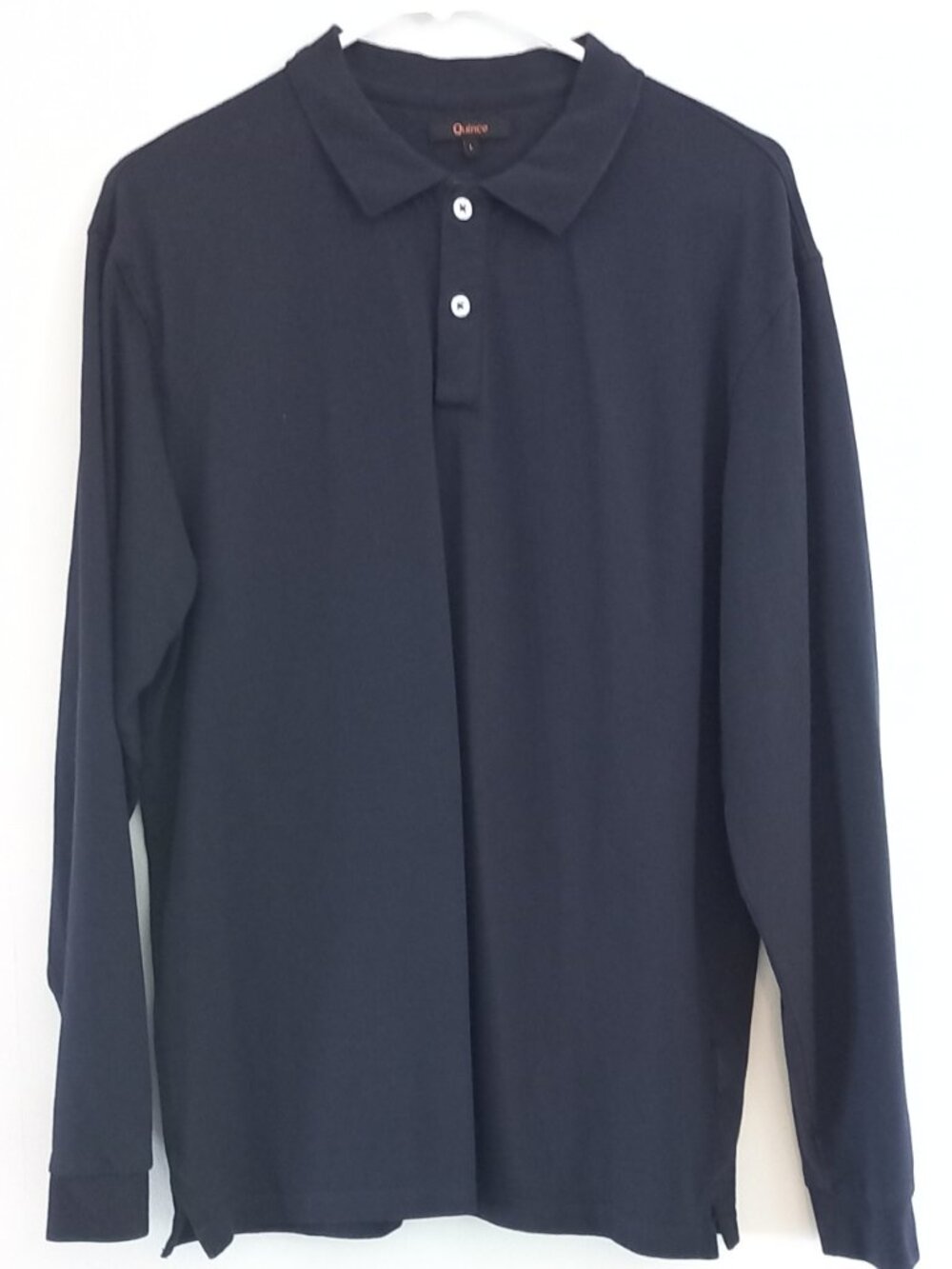 QUINCE navy blue long sleeve polo shirt
